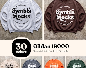 Flat Lay Gildan 18000 Sweatshirt Mockup, Oversized Realistic Sweater Mock, Trendy Crewneck Mock Up Set