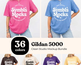 Womens Gildan 5000  T-Shirt Mockup Bundle: 36 Colors, Minimalist Clean Studio G500 (Digital Download)
