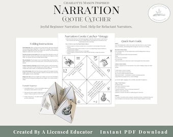 Charlotte Mason Narration Cootie Catcher | Gentle Narration Prompts & Beginner's Guide | Homeschool Printable | Morning Basket