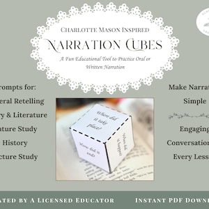 Charlotte Mason Narrations Würfel | Spaß, praktisches Werkzeug für Homeschool Reading | Homeschool druckbare | Morgenkorb Bild 1