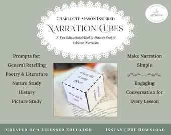 Charlotte Mason Narration Cubes | Fun, Hands-On Tool for Homeschool Reading | Homeschool Printable | Morning Basket