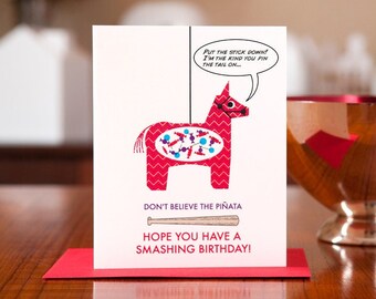 Pleading Pinata Birthday Card on 100% Recycled Paper