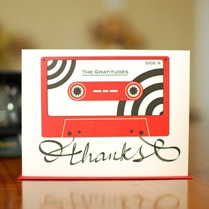 Red Tape Retro Cassette Thank You Card on 100% Recycled Paper image 1