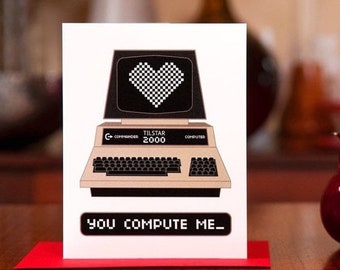 You Compute Me - Retro Computer I Love You Card with Binary Heart - 100% Recycled Paper