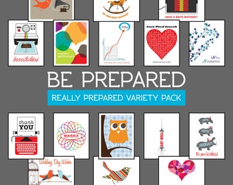 Be Really Prepared - 16 Greeting Card Variety Pack - 100% Recycled Paper