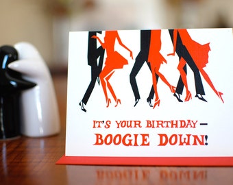 Boogie Down - Birthday Card with Dancing Silhouettes on 100% Recycled Paper