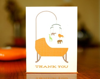 Orange Bassinet Baby Shower Thank You Cards - Set of 8 on 100% Recycled Paper