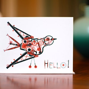 Hello Steampunk Bird - Thinking of You Card on 100% Recycled Paper