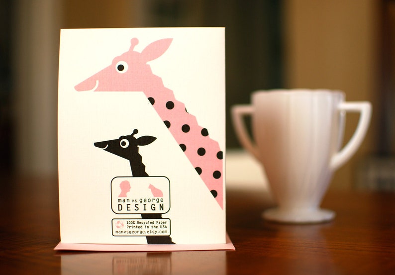 I Heart Mom Mama & Baby Giraffes New Baby or Mother's Day Card image 2