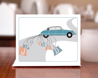 Just Married Vintage Citroen DS Getaway Car Wedding Card