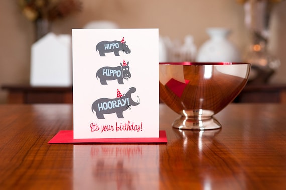 Hippo Hippo Hooray Birthday Card on 100% Recycled Paper