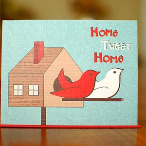 Home Tweet Home - Birdhouse Housewarming Card in Red, White, and Blue
