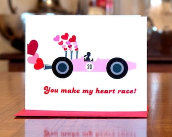 Retro Race Car Driver I Love You Card on 100% Recycled Paper