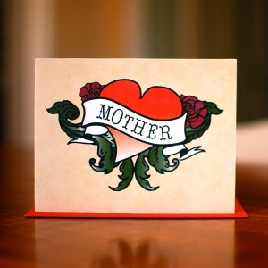 Badass Mother Heart Tattoo Mother&#39;s Day or New Baby Card on 100% Recycled Paper