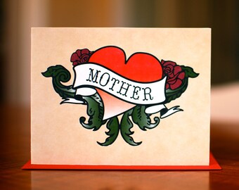 Badass Mother Heart Tattoo Mother's Day or New Baby Card on 100% Recycled Paper