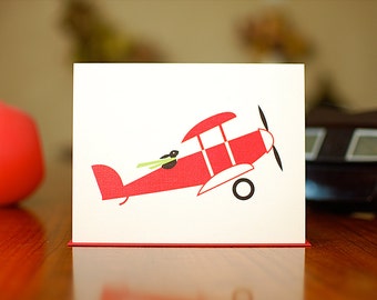 Aviator Bunny - New Baby Congratulations Card in Red, Blue or Pink (100% Recycled Paper)
