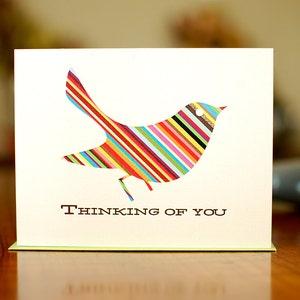 Rainbow Bird Thinking of You or I Miss You Card 100% Recycled Paper image 1