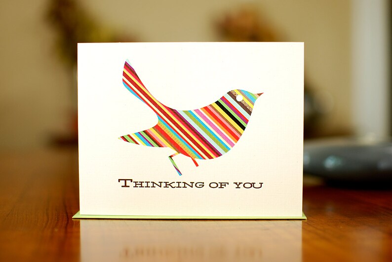 Rainbow Bird Thinking of You or I Miss You Card 100% Recycled Paper image 1