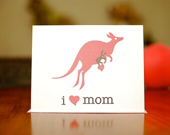 I Heart Mom - Jumping Kangaroos New Baby or  Card on 100% Recycled Paper