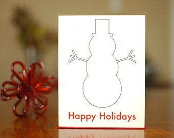 SALE: Snowman Hug - Set of 8 Minimalist Holiday Cards on 100% Recycled Paper