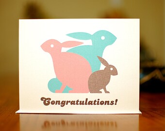 Little Hop-a-Long - Bunny Family New Baby Congratulations Card on 100% Recycled Paper