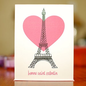 Eiffel Tower with Heart Valentine Card Bonne Saint Valentin on 100% Recycled Paper image 1