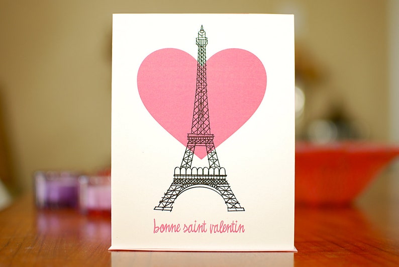 Eiffel Tower with Heart Valentine Card Bonne Saint Valentin on 100% Recycled Paper image 1