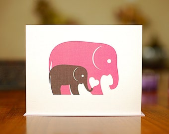 Baby & Mama (or Papa) Elephant New Baby Card on 100% Recycled Paper