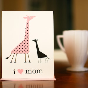 I Heart Mom Mama & Baby Giraffes New Baby or Mother's Day Card image 1