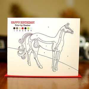 Color By Number Horse Birthday Card on 100% Recycled Paper