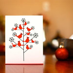 Cardinals in Snowy Tree - Modern Holiday Card on 100% Recycled Paper
