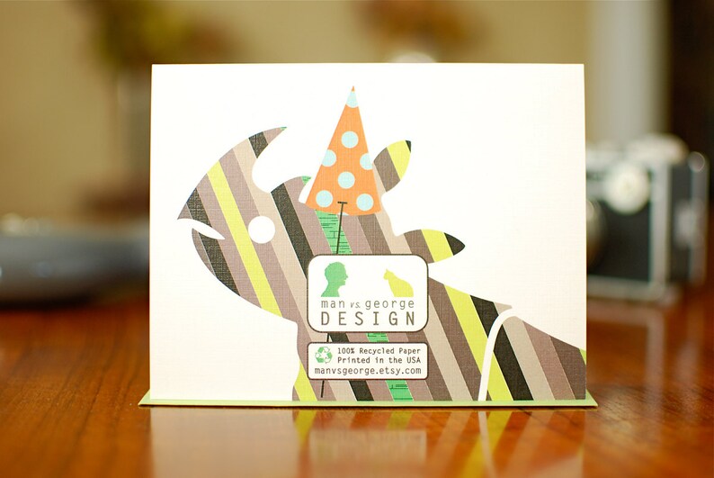 Striped Rhinoceros in Party Hat Birthday Card on 100% Recycled Paper - Etsy