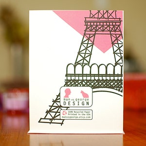 Eiffel Tower with Heart Valentine Card Bonne Saint Valentin on 100% Recycled Paper image 2