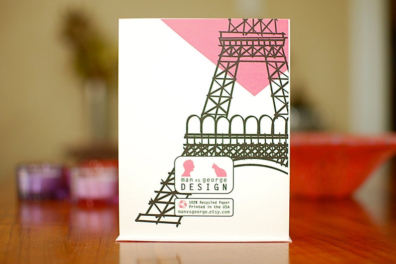Eiffel Tower with Heart Valentine Card Bonne Saint Valentin on 100% Recycled Paper image 2