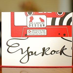 Red Tape Retro Cassette Thank You Card on 100% Recycled Paper image 2