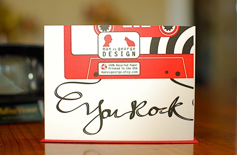 Red Tape Retro Cassette Thank You Card on 100% Recycled Paper image 2