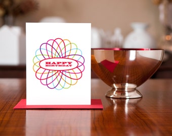 Spirograph Colorful Modern Birthday Card (100% Recycled Paper)