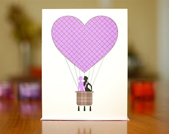 Purple Heart Hot Air Balloon w/ Lesbian Couple I Love You Card