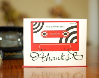 Red Tape Retro Cassette Thank You Cards - Set of 8 on 100% Recycled Paper