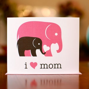 I Heart Mom Mother's Day or New Baby Card with Elephants - 100% Recycled Paper