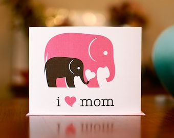 I Heart Mom Mother's Day or New Baby Card with Elephants - 100% Recycled Paper