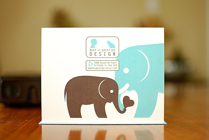 I Heart Dad Baby & Papa Elephants New Baby Card on 100% Recycled Paper image 2