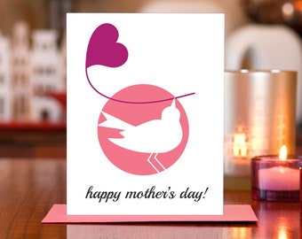 Bird with Heart Mother's Day Card with Bird - 100% Recycled Paper