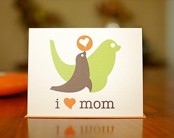 I Heart Mom - Mama and Baby Seal New Baby or Mother's Day Card on 100% Recycled Paper