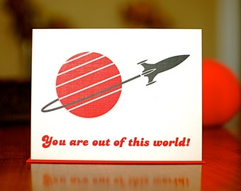 You Are Out of This World - Space Ship I Love You Card on 100% Recycled Paper