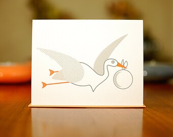 Speedy Stork New Baby Congratulations Card on 100% Recycled Paper