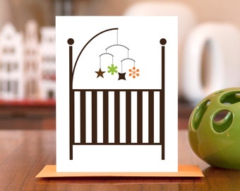 Mod Crib with Starry Mobile - New Baby Card on 100% Recycled Paper