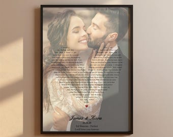 Personalized Song Lyrics Heart Print with Photo - A4 Framed Keepsake
