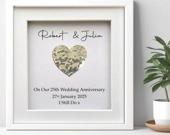 25th Anniversary Gift-Personalised Silver Metal Wedding Anniversary Present-Framed Heart- 25 Years Married-Gift For Husband, Wife, Friends