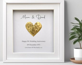 Personalized 50th Anniversary Framed Golden Heart Gift